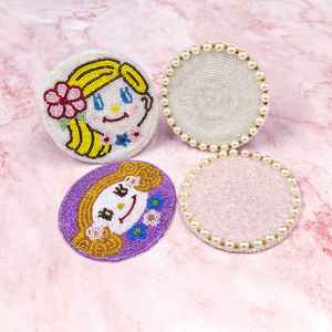 Juego de posavasos de té con cuentas hechas a mano de seis vajilla decorativa ovalada y redonda con diseños florales y de dibujos animados para la decoración del hogar - Product Image 4