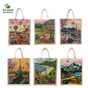 Eco-Chic Custom Logo Jute Fashion Hand bags For Women With Great Space for Grocery <b>Shopping</b> Function & Lunch Pack - Product Image 1