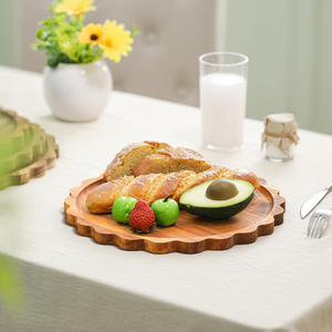 Vente en gros plateau de service vietnamien en bois d'acacia naturel assiettes à dîner pétoncles pour servir des boissons collations Desserts dans le salon - Product Image 3