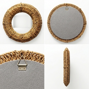 Miroir mural rond en écorce de banane naturelle, cadre tressé épais, miroir de vanité suspendu, décoration artistique pure, décoration de chambre, artisanat bohème, fabrication artisanale - Product Image 3