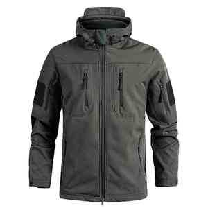 Autumn Winter Men's Tactical Softshell Waterproof Windproof Hooded <b>Jacket</b> with Zipper Print Turtleneck Collar Breathable Design - Product Image 1