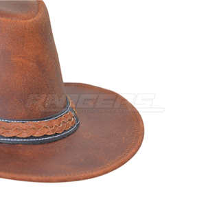 Chapeaux de cowboy australiens en cuir véritable brun rougeâtre, chapeaux d'outback pour femmes, couvre-chefs occidentaux personnalisés, chapeaux en cuir en vrac - Product Image 3