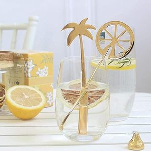 Gold Plated Lemon & Palm Tree Shape Metal Stirring <b>Spoon</b> Honey Juice Milk Tea Drink Milk <b>Coffee</b> Stirring Stick - Product Image 2