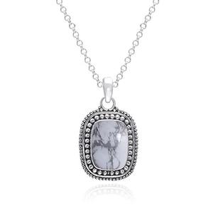 Colgante de joyería de boda de Plata de Ley 925 hecho a mano con piedra preciosa de corte princesa howlita para novias Collar de plata estampado - Product Image 1