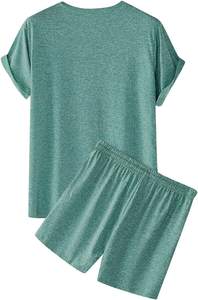 Conjunto deportivo informal de verano para hombre, camiseta y pantalones cortos de manga corta de punto de algodón 100% transpirable, conjunto sólido de 2 piezas - Product Image 3