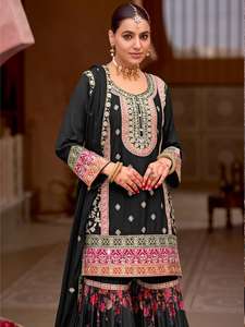 Traje Sharara de Seda Chinon con Bordado y Diseño Exclusivo, Suministro Directo de Fábrica a Precio Accesible - Product Image 4