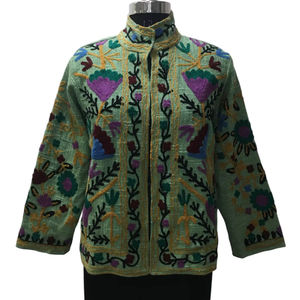 Chaqueta de algodón bordada Suzani Multicolor Boho Chic hecha a mano para mujer, chaqueta Vintage artesanal tradicional transpirable - Product Image 1