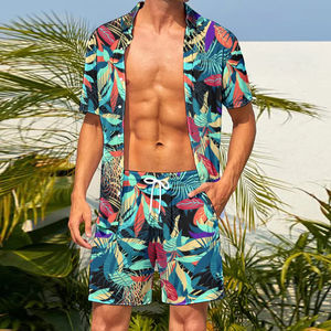 เสื้อเชิ้ตและกางเกงขาสั้นแฟชั่น2ชิ้นสำหรับผู้ชายชุดเสื้อเชิ้ตแขนสั้นมีกระดุมแบบเปิดปิดพิมพ์ลายดิจิตอลแนวสตรีทชายหาดชุดลำลอง - Product Image 6