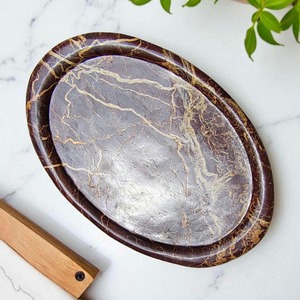 Bandeja redonda de mármol marrón de diseño con acabado elegante, uso multiusos para servir decoración de tocador, centro de mesa y exhibición de mesa - Product Image 5