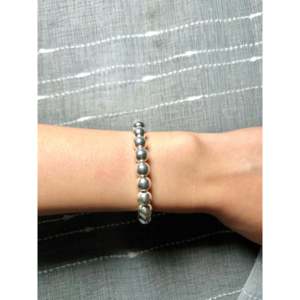 Navajo-Made 8mm Sterling <b>Silver</b> Link <b>Bracelet</b> Strung Ball Shape Pattern - Product Image 3