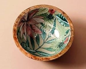 Ensaladera de madera de Acacia de la mejor calidad con exquisito estampado de esmalte para el hogar, cocina y comedor, uso en fiestas, vajilla de nuevo diseño - Product Image 3