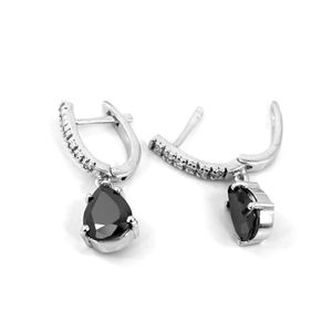 Pear Shape Prong Setting <b>Black</b> And White Diamond <b>Dangle</b> <b>Earrings</b> - Product Image 3