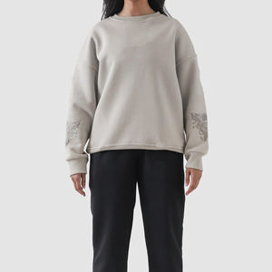 Sweat-shirt à col rond en molleton surdimensionné pour femme, design personnalisé 2026, luxe, pull à revers rayé, 100% coton jersey - Product Image 3