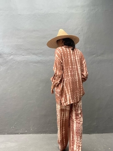 2023 attrayant cravate teinture deux pièces pyjama ensemble décontracté grande taille vêtements de détente avec manches longues Kimono parole longueur robe tissée - Product Image 2