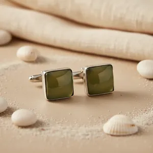 Boutons de manchette argentés pour homme avec sertissage en onyx, style bohème, bijoux pour mariage et usage quotidien - Product Image 2