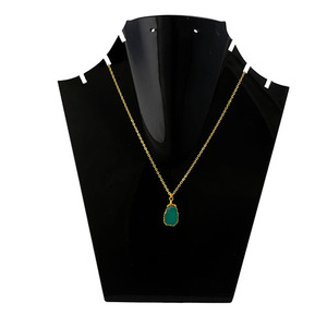 Collar con colgante de cadena de eslabones personalizable con chapado en oro hecho a mano, piedra preciosa de crisoprasa natural, suministro de joyería Premium - Product Image 3