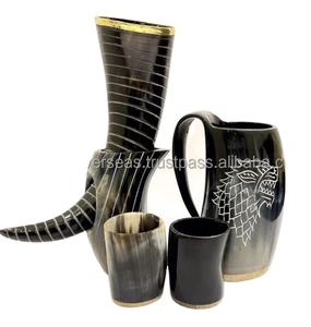 Taza de cuerno de búfalo Natural hecha a mano, taza de cuerno vikingo de estilo religioso pulido para decoraciones navideñas, beber cerveza - Product Image 2