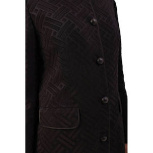 Manteau coréen croisé à col montant pour femme – Doublure respirante en cachemire tissé et nylon, noir à motif intégré - Product Image 5