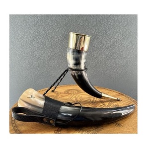 Cuerno Vikingo de Lujo para Beber, Borde y Punta de Acero Inoxidable, Estilo Moderno y Natural, Color Marrón - Product Image 6