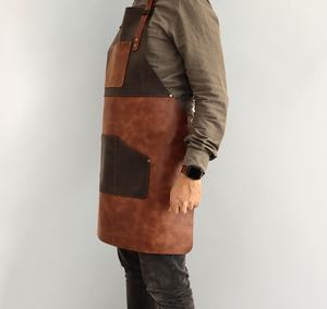 Delantal sin mangas de cuero multibolsillo desgastado para chefs y varios entornos de trabajo - Product Image 6