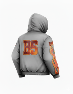 Sudadera con cremallera de lana gruesa y pesada de invierno 400 GSM color gris Diseño de manga de llama bordado de chenilla personalizado sudaderas básicas de moda - Product Image 5