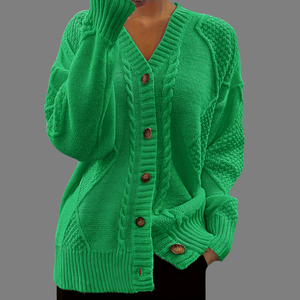 Casual V-neck Knitted Women's <b>Cardigan</b> Sweater 100% Cotton Winter Front Logo - Product Image 3