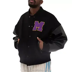 Chaqueta de béisbol de hombre con letras cortas y logotipo personalizado, chaqueta recortada negra de lana para hombre, chaqueta universitaria con parche bordado de chenilla - Product Image 1