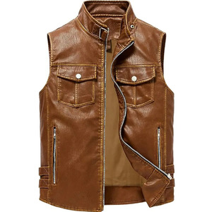 Diseño profesional Moto Racing & Riding Wear Chalecos de cuero PU Piel de oveja Cuero Stand Collar Motocicleta Biker Chalecos - Product Image 2
