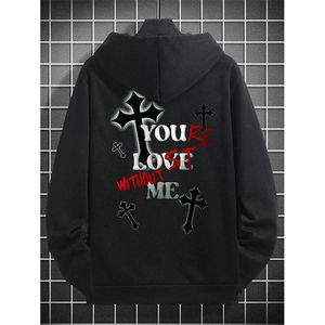 Sweat-shirt en molleton de coton personnalisé de haute qualité à épaules tombantes avec strass, effet vieilli, fermeture éclair, vintage, pour homme - Product Image 3