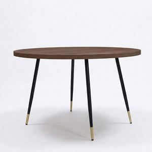 Mesa de Comedor Redonda de Madera Maciza con Patas de Metal, Diseño Robusto, 4 Plazas, para Muebles de Hogar - Product Image 3