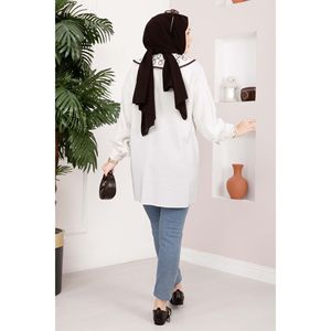 เสื้อคลุมฮิญาบปักลายสีน้ำตาลอมเขียวคอเสื้อสไตล์มินิ - Product Image 5