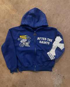 Custom recortada de gran tamaño desgastado Zip-Up Hoodie Set con ropa de calle parche bordado Hombres Fitness Joggers - Product Image 1