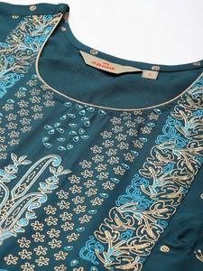 women ethnic Motifs Printed viscose <b>Kurta</b> with Trousers & poly Chiffon Dupatta indian pakistani suit - Product Image 2