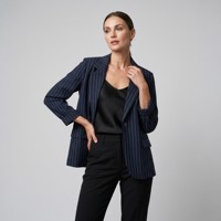 Blazer boutonné surdimensionné pour femme, respirant, tissé, brodé, avec col en V et fines rayures, manches longues, saison printemps