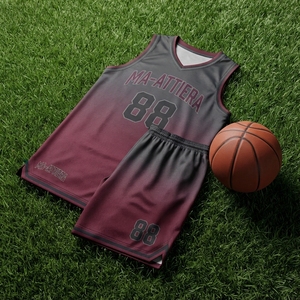 Conjunto de Camiseta y Pantalones Cortos de Baloncesto Ma-Attiera, Negro y Granate 88, Impresión por Sublimación, Malla Transpirable, Uniforme para Hombre Adulto - Product Image 5