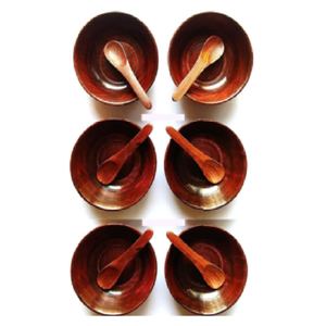 Lot de 6 bols en bois de Sesham de haute qualité, gravure florale marron naturel, éco-durable pour la cuisine et les repas. - Product Image 1