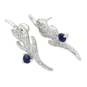 Boucles d'oreilles clous tendance en argent et saphir pour femmes, bijoux délicats en laiton et cuivre, plaqué or, motif boule, forme numérique, pour les fêtes - Product Image 1