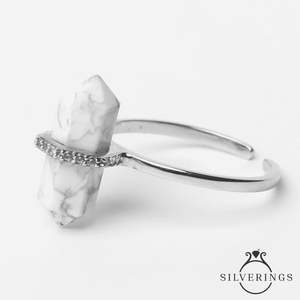 NOVAMART Fine Silverings 925 Sterling Silver Holwilte Geometric Hexagon <b>Ring</b> <b>Adjustable</b> Zircon Rhodium Plated Everyday Fine Jewe - Product Image 4