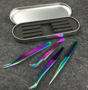 ANAAIF Juego de pinzas para cejas de Color arcoíris de acero inoxidable, 4 Uds., aplicador de pestañas de Punta puntiaguda, regalo para pestañas y depilación - Product Image 5