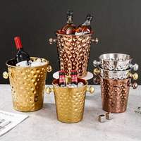 Seau à glace isotherme en acier inoxydable à double poignée, motif martelé, pour bar, fête, vin, champagne et boissons