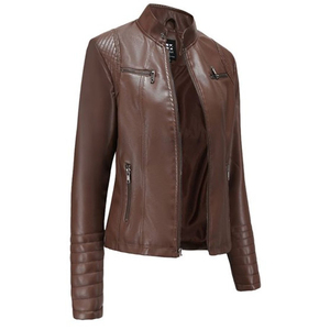 KEVEN IMPEX <b>Women's</b> Genuine Leather Breathable <b>Zip</b> <b>Up</b> Biker <b>Jacket</b> Waterproof Windproof Winter Outerwear Polyester Lining Stand - Product Image 5