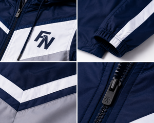 <b>Men's</b> Hooded <b>Racer</b> <b>Jacket</b> Navy Gray Color Blocking Windproof Zipper Closure Sporty Casual Summer Spandex/Polyester Shell - Product Image 4