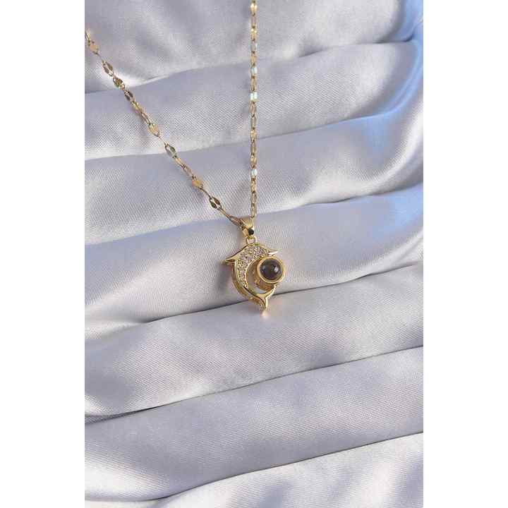 316l Steel Chain Gold Color Zircon Stone Dolphin Figured Projection Necklace