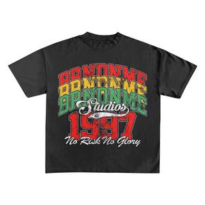 Streetwear moda diseño personalizado impreso Color negro DTG impresión cuello redondo pantalones cortos manga suave cómodo camisetas para hombres - Product Image 2