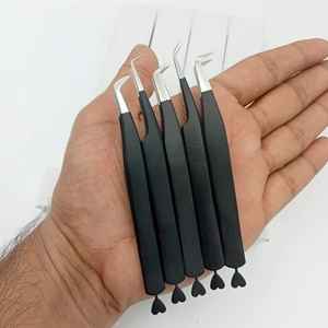 Pince à cils antistatique noire blanche à prise lisse en acier inoxydable, pointe pointue de précision, 10mm, professionnel - Product Image 3