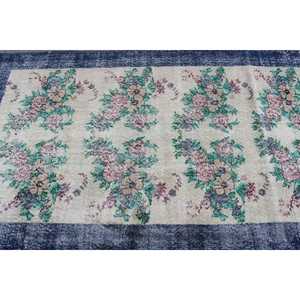 Alfombra de 3.9x6.6 pies, alfombra turca vintage, alfombra con motivos de plantas y árboles en azul y verde - Product Image 5