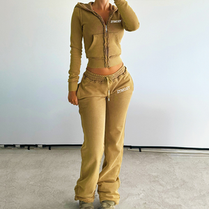 Conjunto de Sudadera y Pantalones Deportivos para Hombre, Dos Piezas, Bordado Desgastado, 100% Algodón, Lavado Ácido, Personalizable, Otoño - Product Image 2