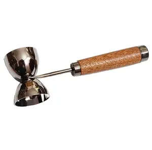 Double-end Long Handle Wine Measuring Cup Stainless Steel Cup Bar Double Jigger with Wooden Handle Bar Sets
