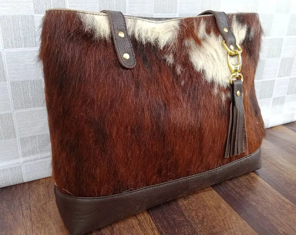 Batı Brindle inek derisi Tote çanta İsveç çanta | Kahverengi deri çanta saç egzotik brezilyalı inek omuzdan askili çanta | Kadın çanta B