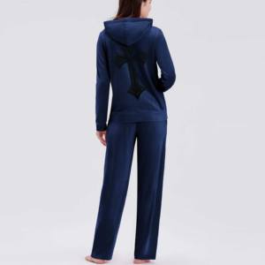 High Quality <b>Women's</b> 2-Piece Velvet <b>Velour</b> Winter <b>Tracksuit</b> Zip Crop Hoodie Sweatpants Set 100% Cotton Plus Size for Girls - Product Image 4